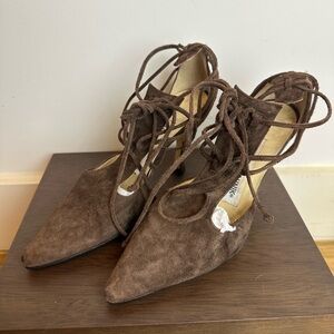 Manolo Blahnik brown suede heels